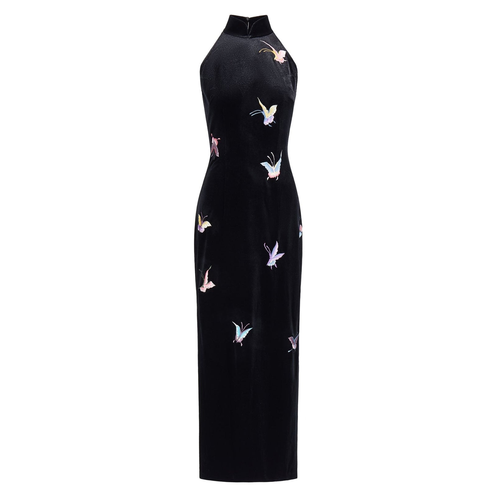 Black Halter-Neck Butterfly Qipao