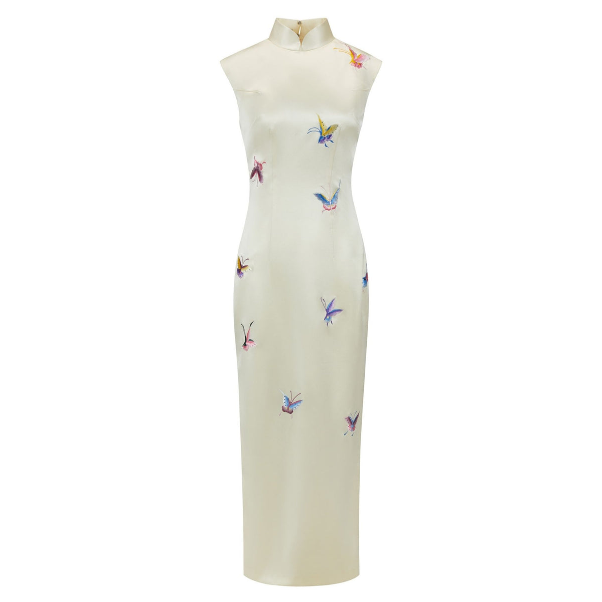 Cream Shell Sleeve Butterfly Qipao