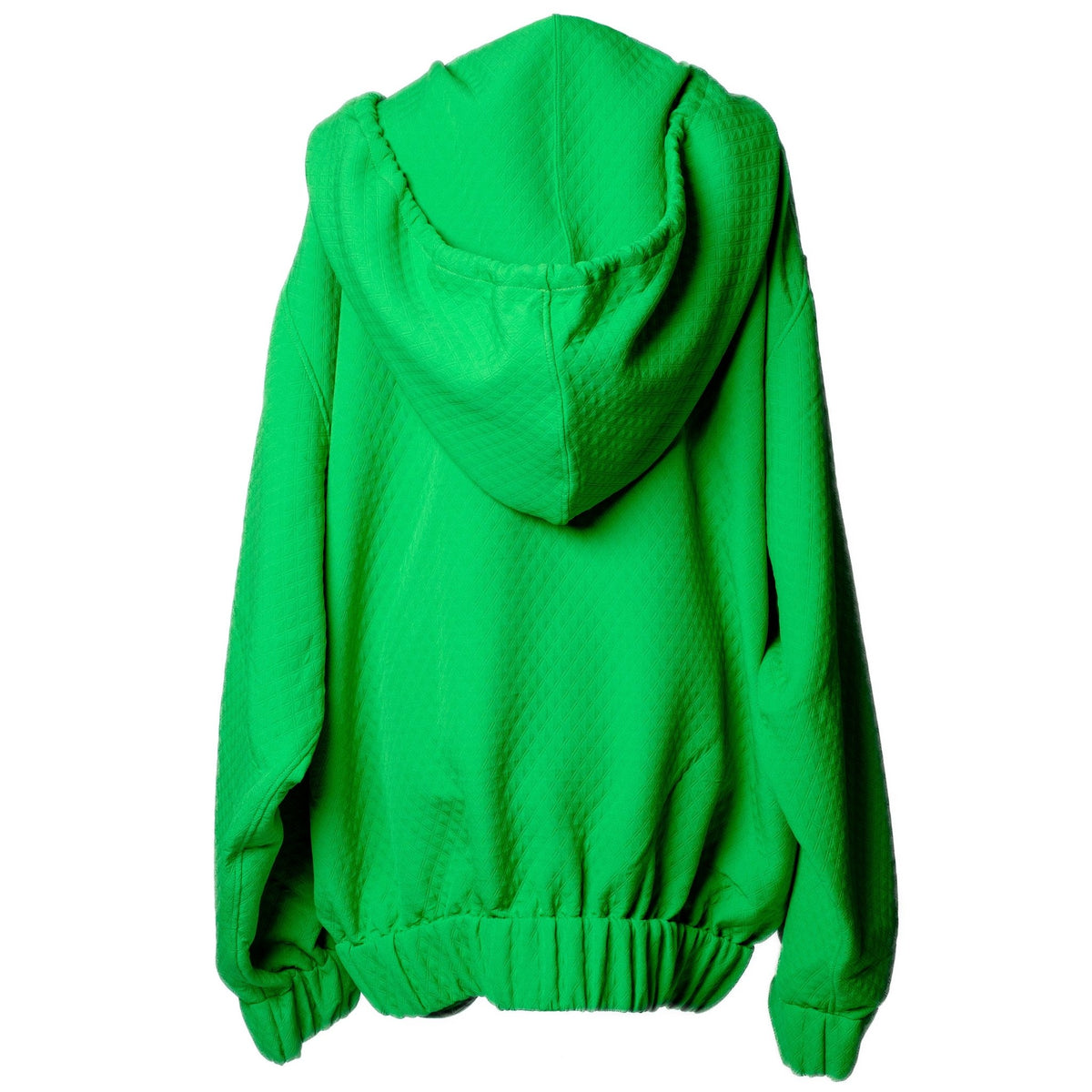 OTKUTYR - Green Quilted Oversized Hoodie with Crystal Drawstrings, buy at DOORS NYC