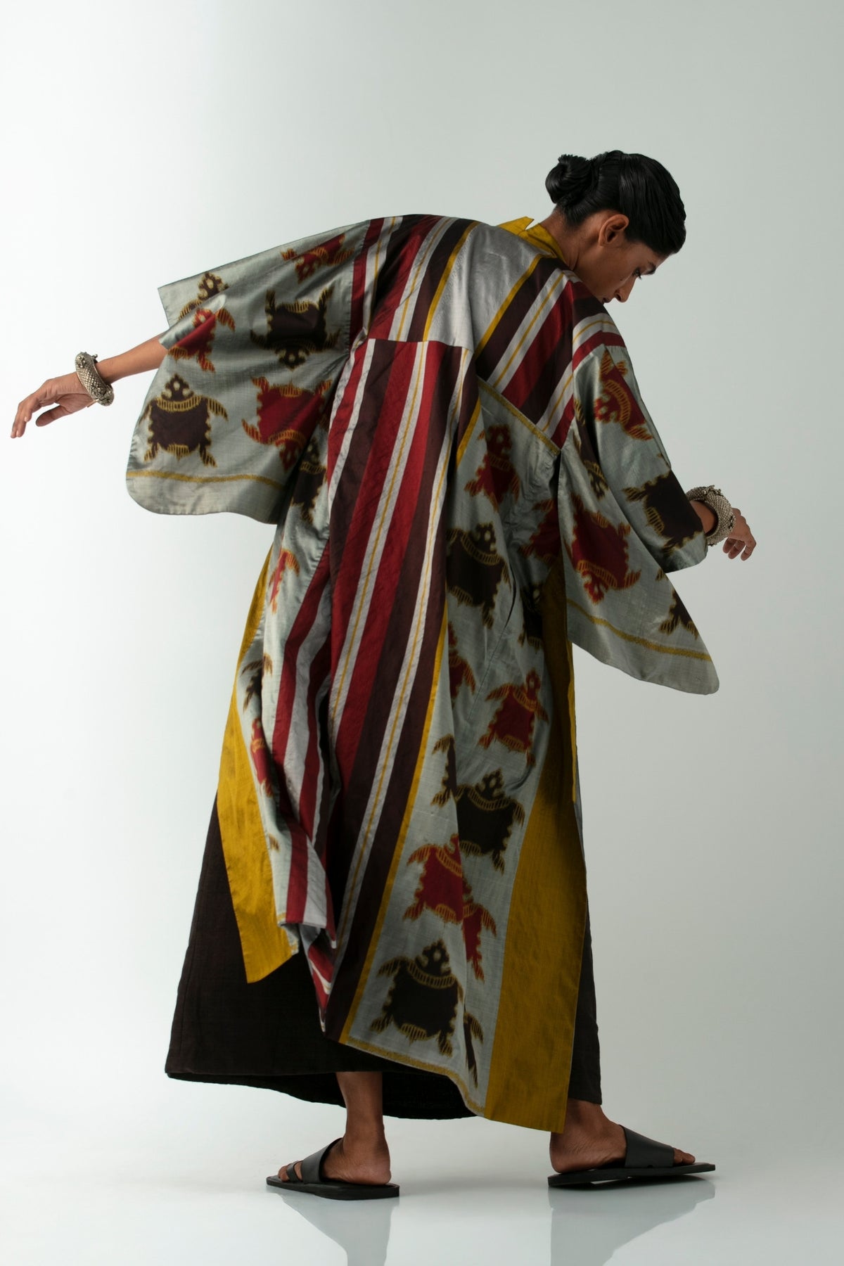 BOITO - Silver Ikat Silk Kimono with Sea Turtle Motif, buy at DOORS NYC