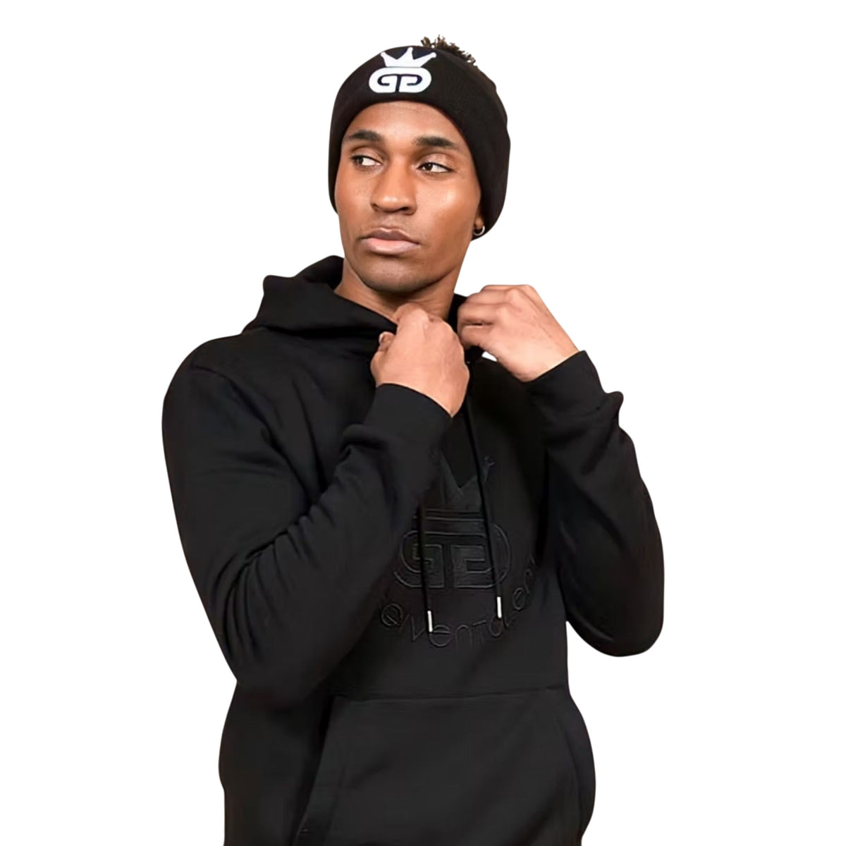 Black Beanie with White Woven Logo
