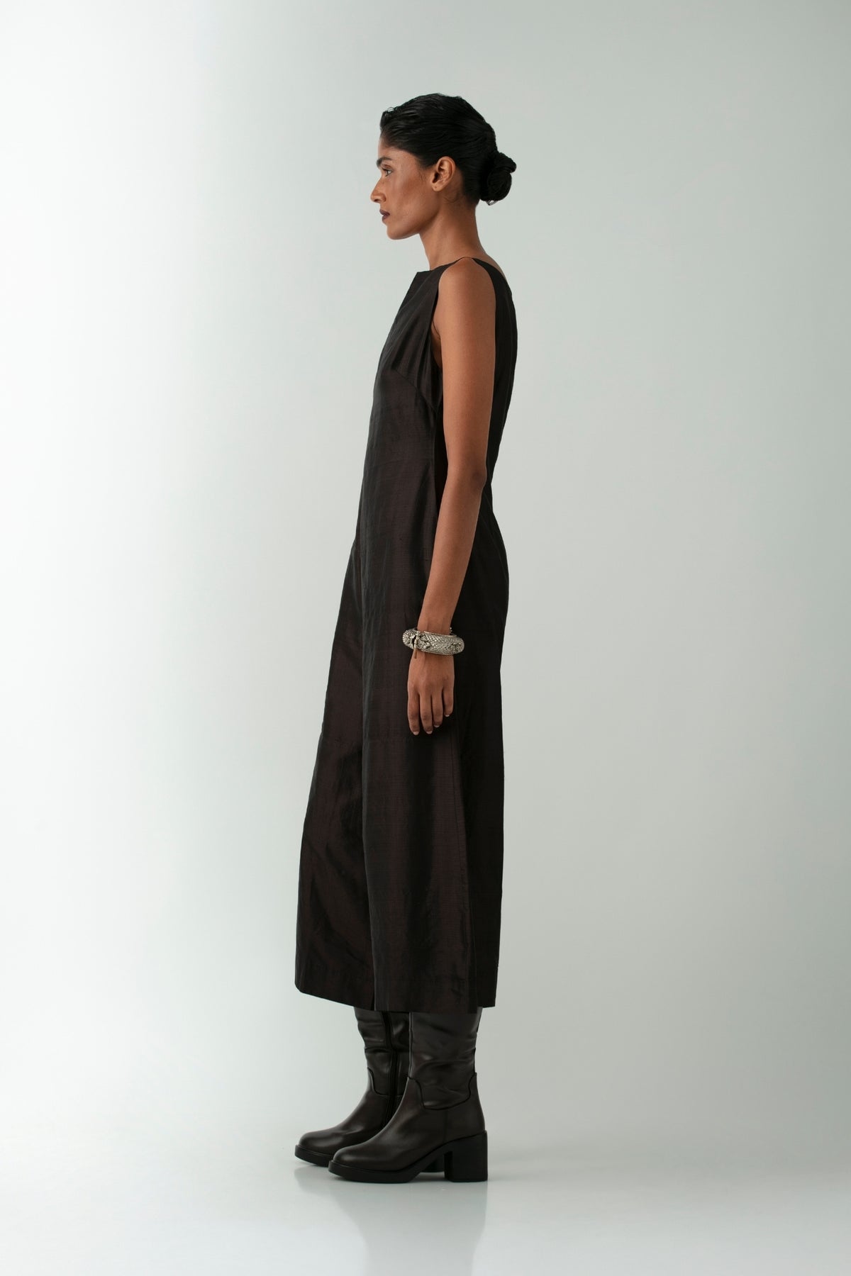 BOITO - Coffee Black Silk Boatneck Jumpsuit, buy at DOORS NYC