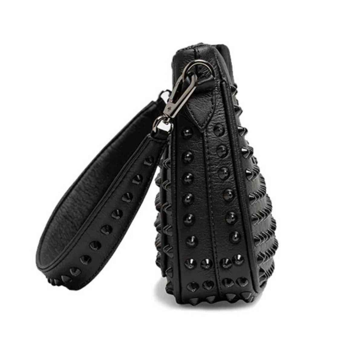 MVLUCKY - Black Vegan Leather Studded Glam Bag With Removable Straps, buy at DOORS NYC