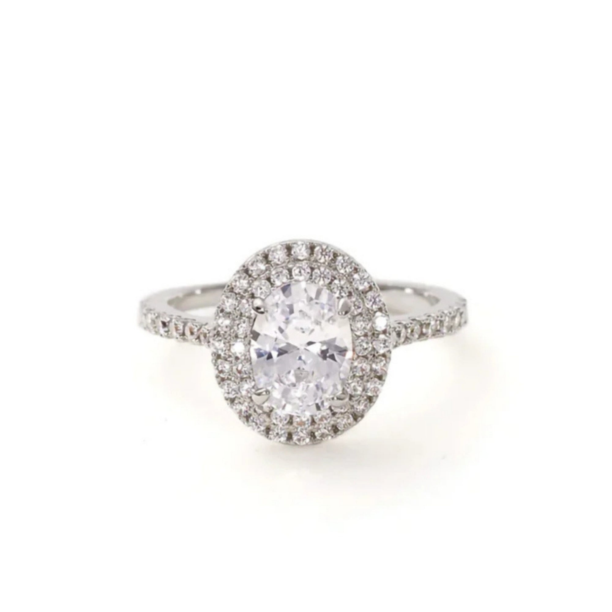 Round Halo Engagement-Style Ring with Zirconia