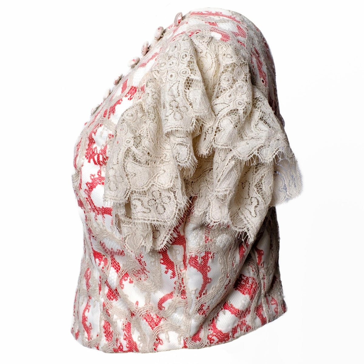 OTKUTYR - Lace Fitted V-Neck Top with Puff Sleeves, buy at DOORS NYC