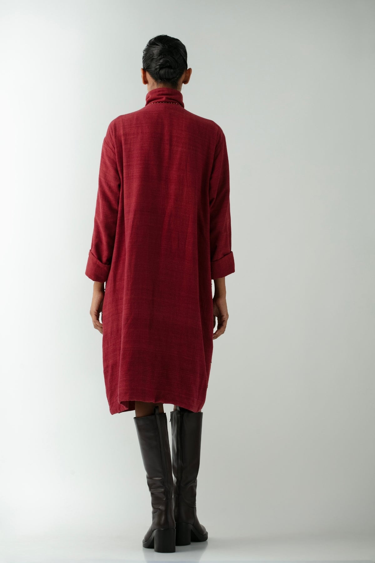 BOITO - Red Kotpad Overcoat with Hand-Embroidered Dhokra Beads, buy at DOORS NYC