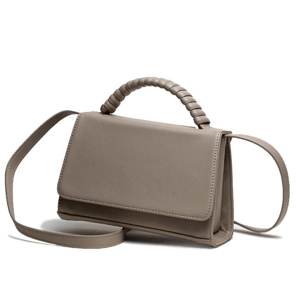 MVLUCKY - Latte Vegan Leather Paris Clutch With Beaded Top Handle, buy at DOORS NYC