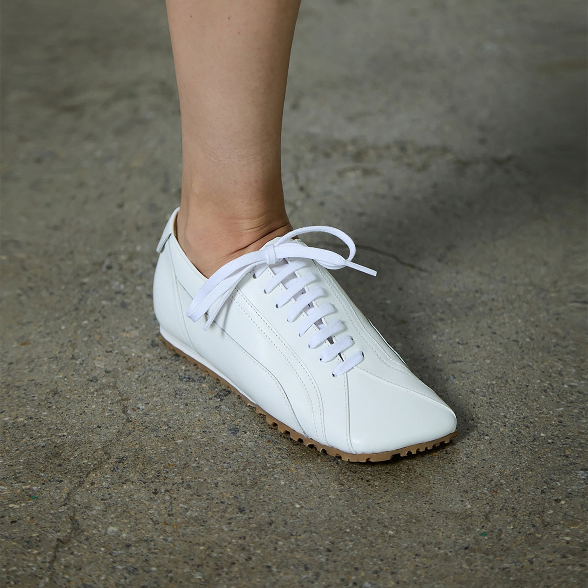 White Leather Minimalist Lace-Up Sneakers