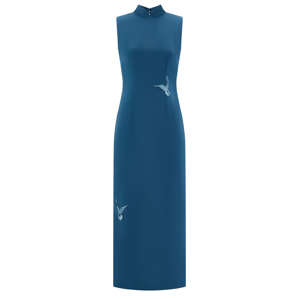 Blue Twin Butterfly Sleeveless Qipao
