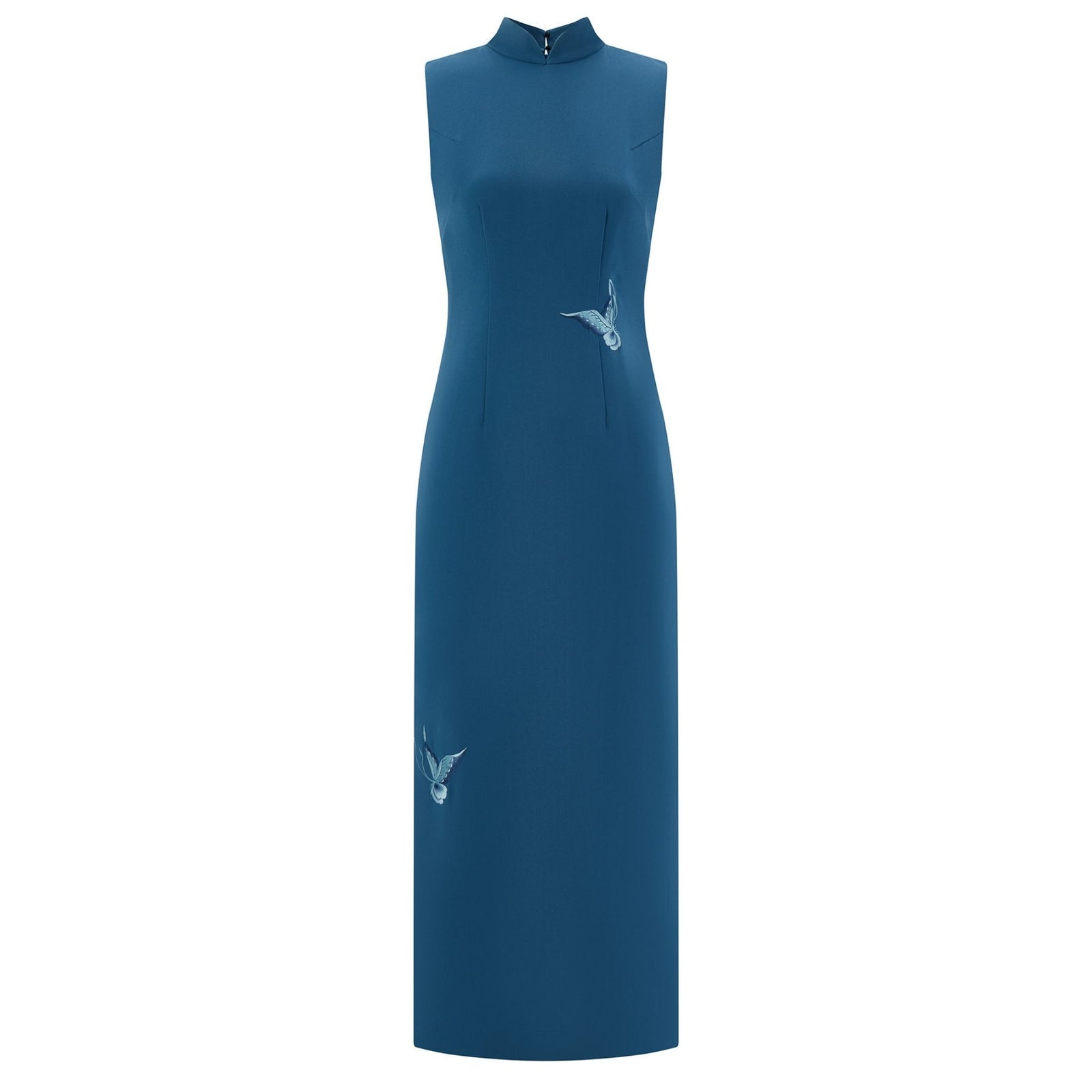 Blue Twin Butterfly Sleeveless Qipao