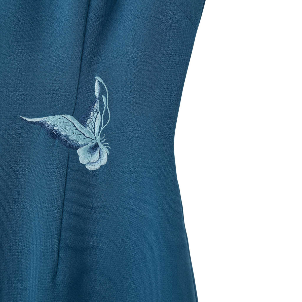 Blue Twin Butterfly Sleeveless Qipao