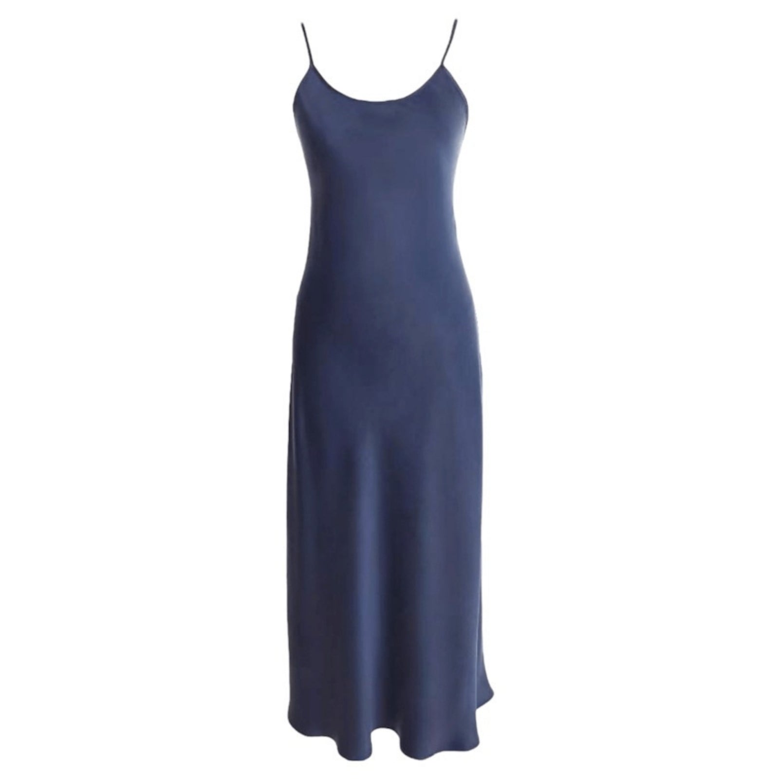 Navy Silk Slip Dress with Adjustable Spaghetti Straps