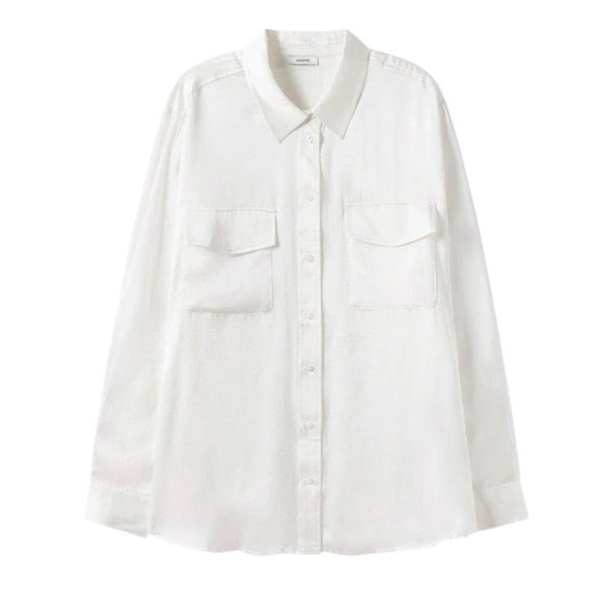 White Boyfriend Silk Shirt with Double Pockets