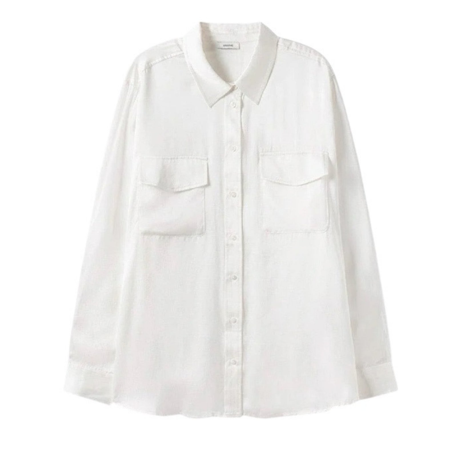 White Boyfriend Silk Shirt with Double Pockets