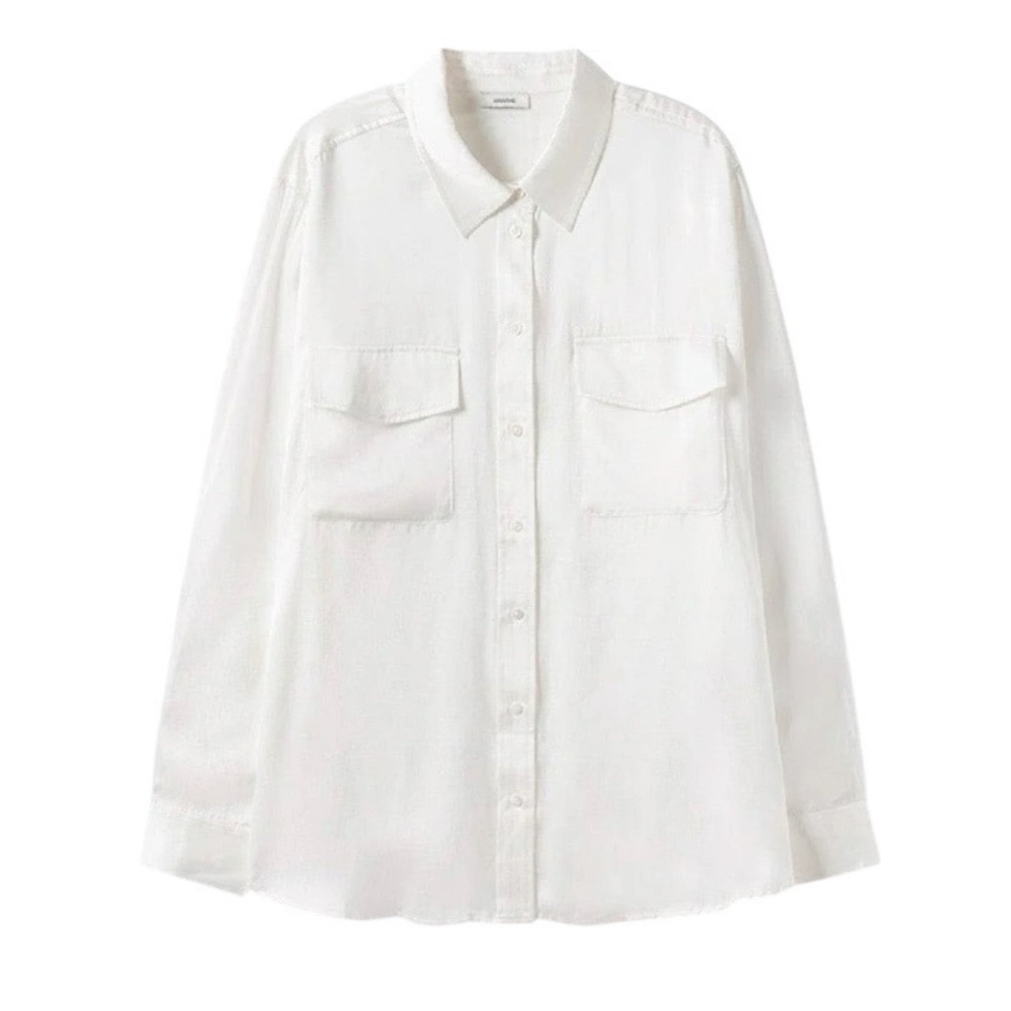 White Boyfriend Silk Shirt with Double Pockets