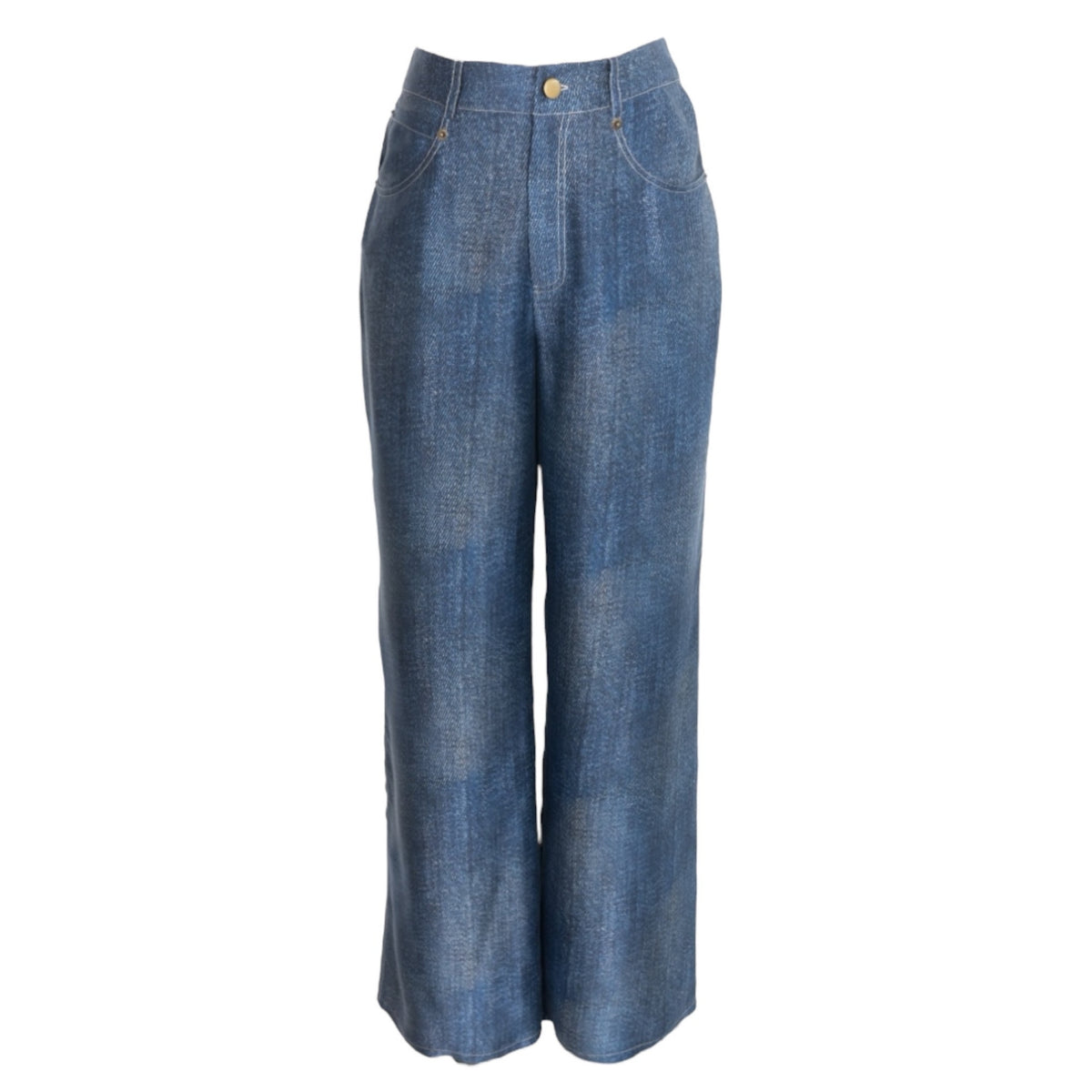 Silk Wide-Leg Jeans with Contrast Stitching