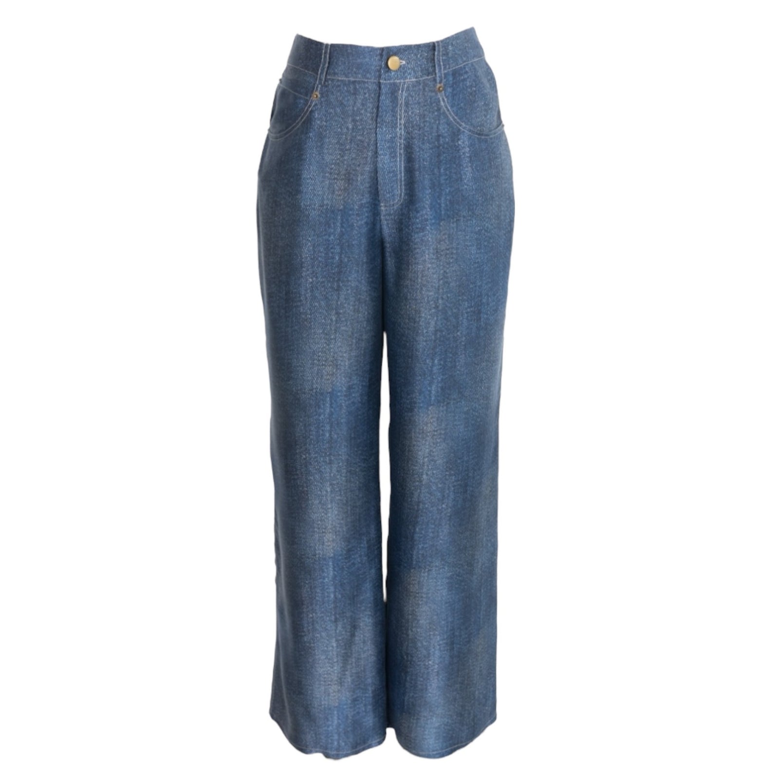Silk Wide-Leg Jeans with Contrast Stitching