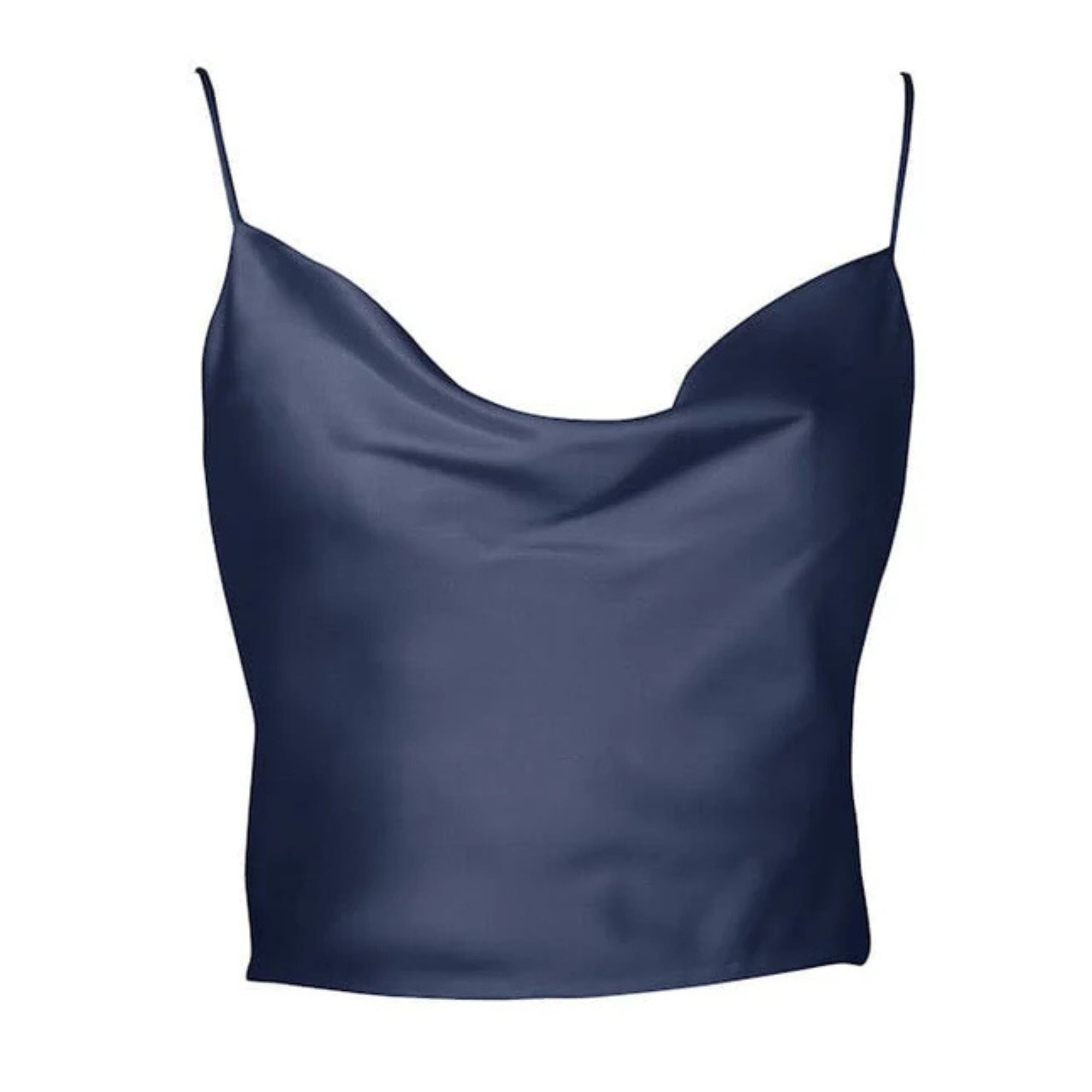Navy Silk Tie-Back Cowl Camisole Top