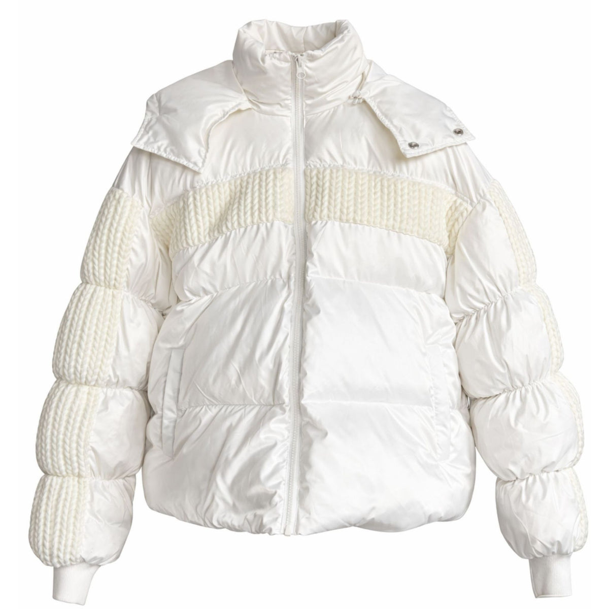 White LIGHTNING Puffer Jacket with Knit Quilting Panels