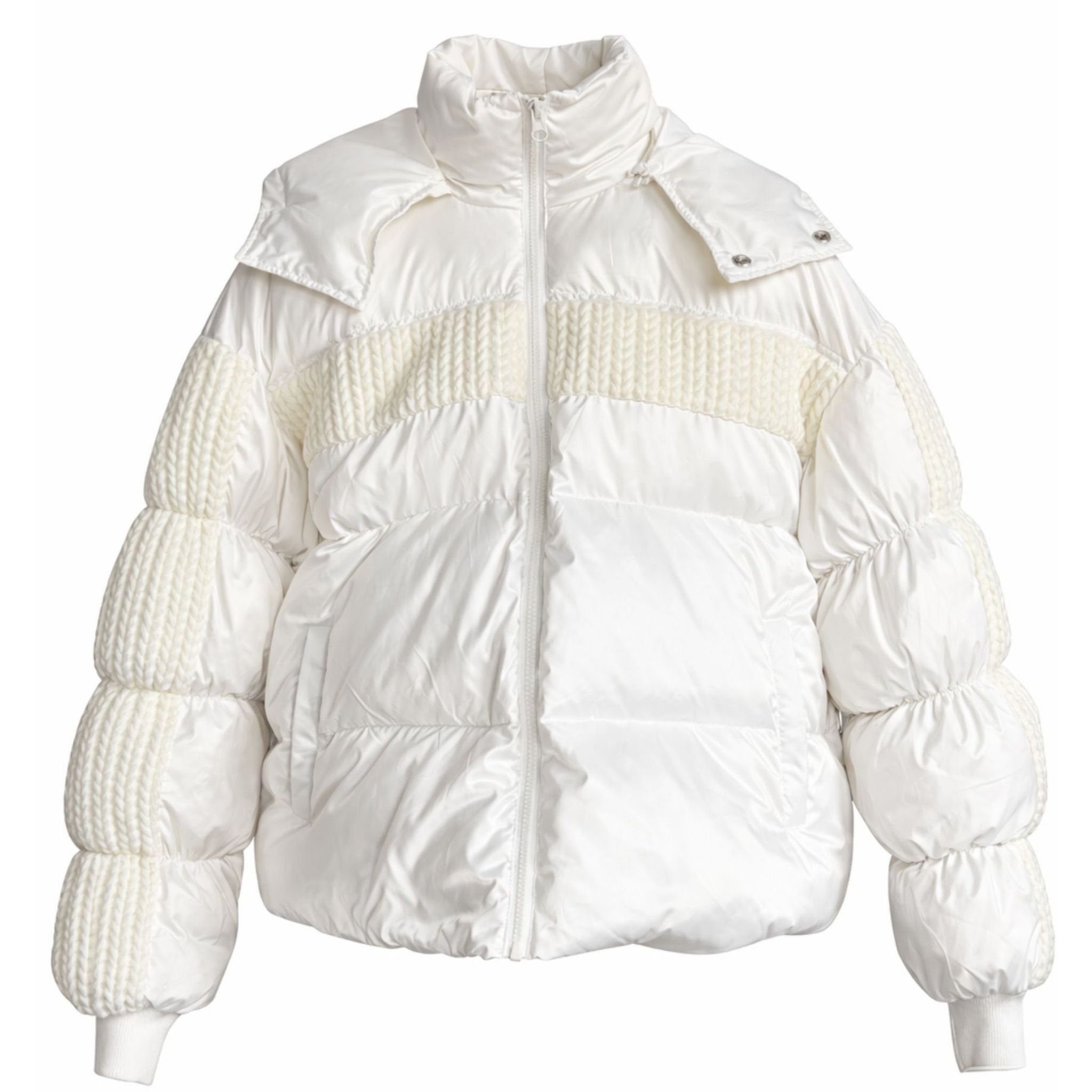 House of Nova Lightning Coat in white with knit quilting panels