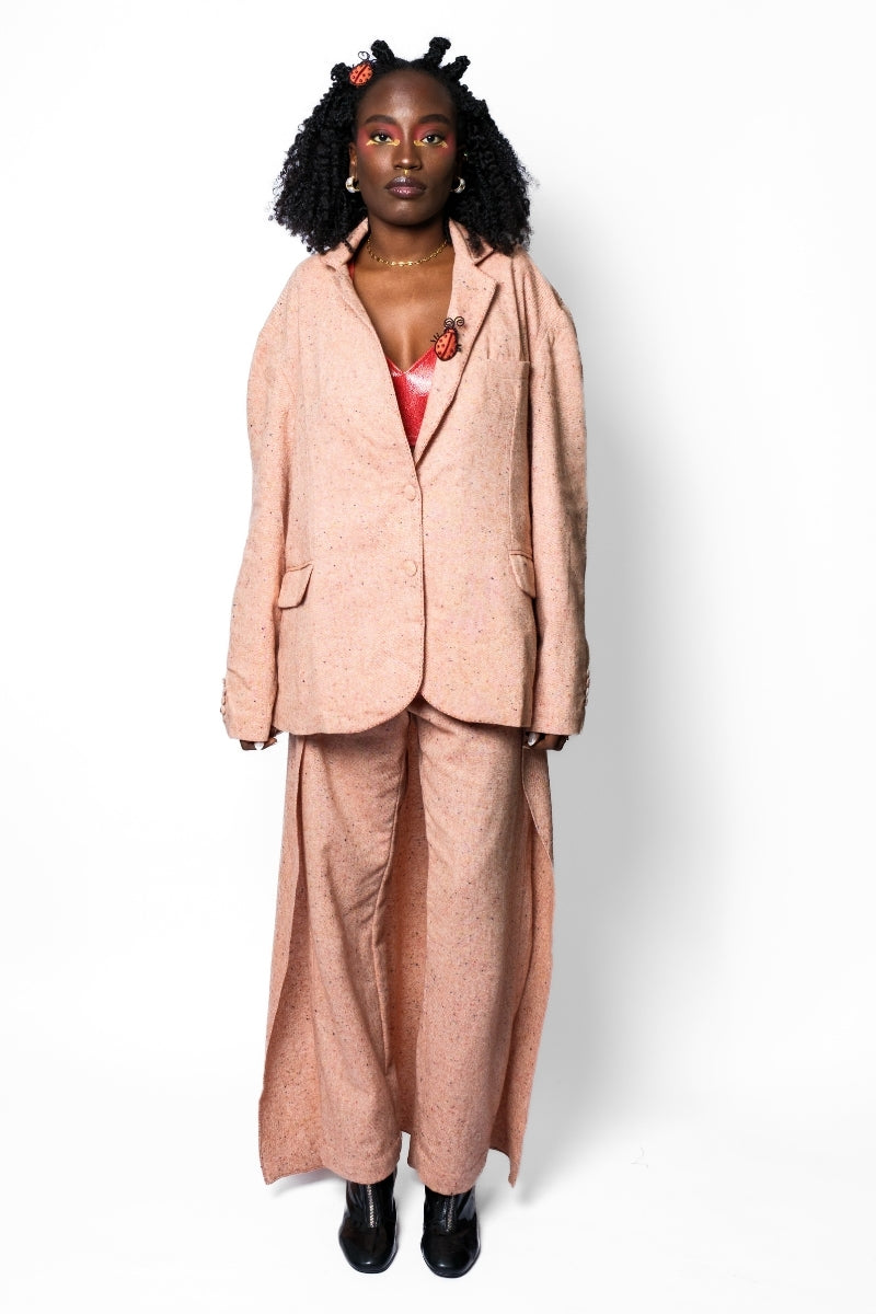OTKUTYR - Peach Wool Straight-Cut Blazer with Embroidered Details, buy at DOORS NYC