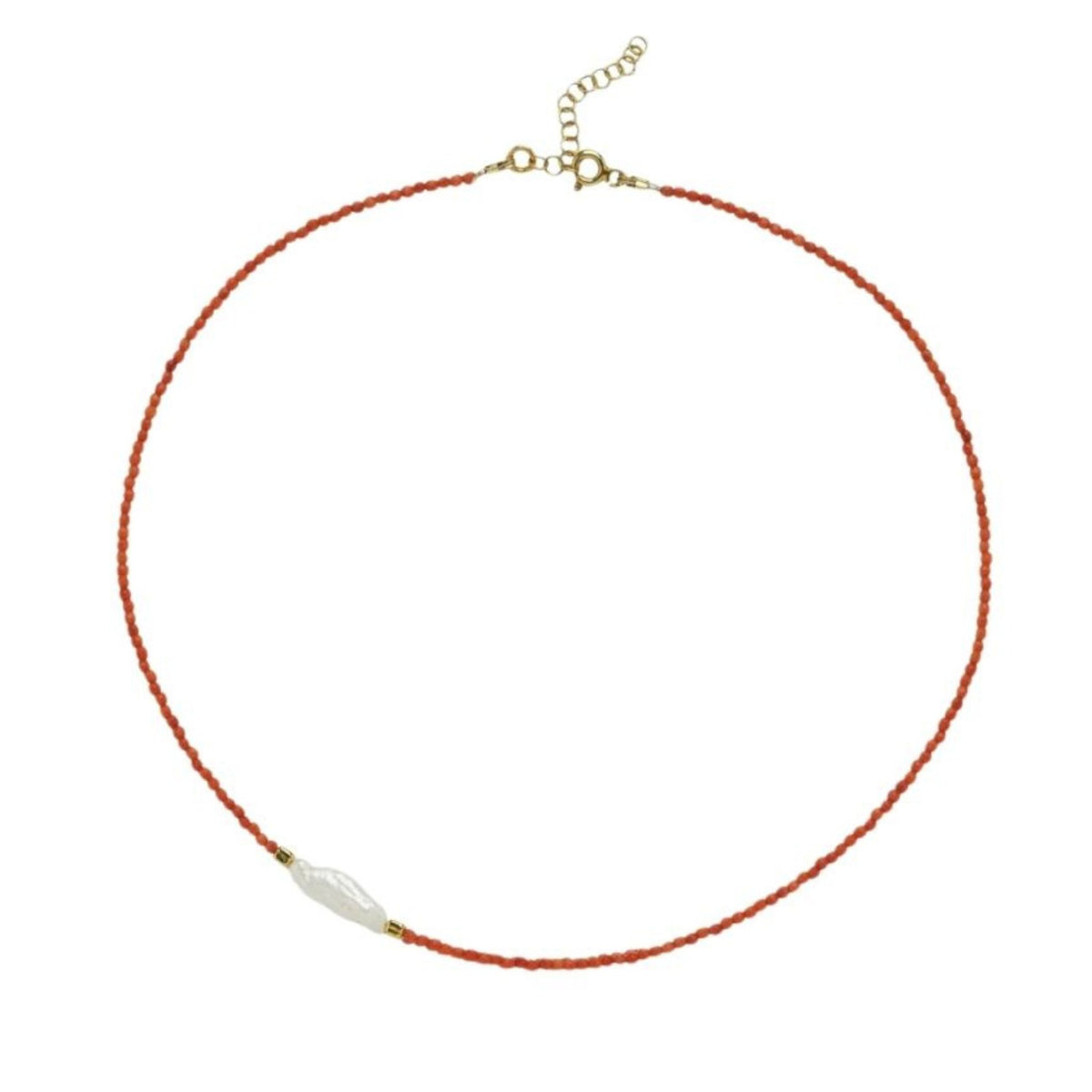 LINYA JEWELLERY - Kely Red Coral Beaded Necklace with Pearl Detail, buy at DOORS NYC