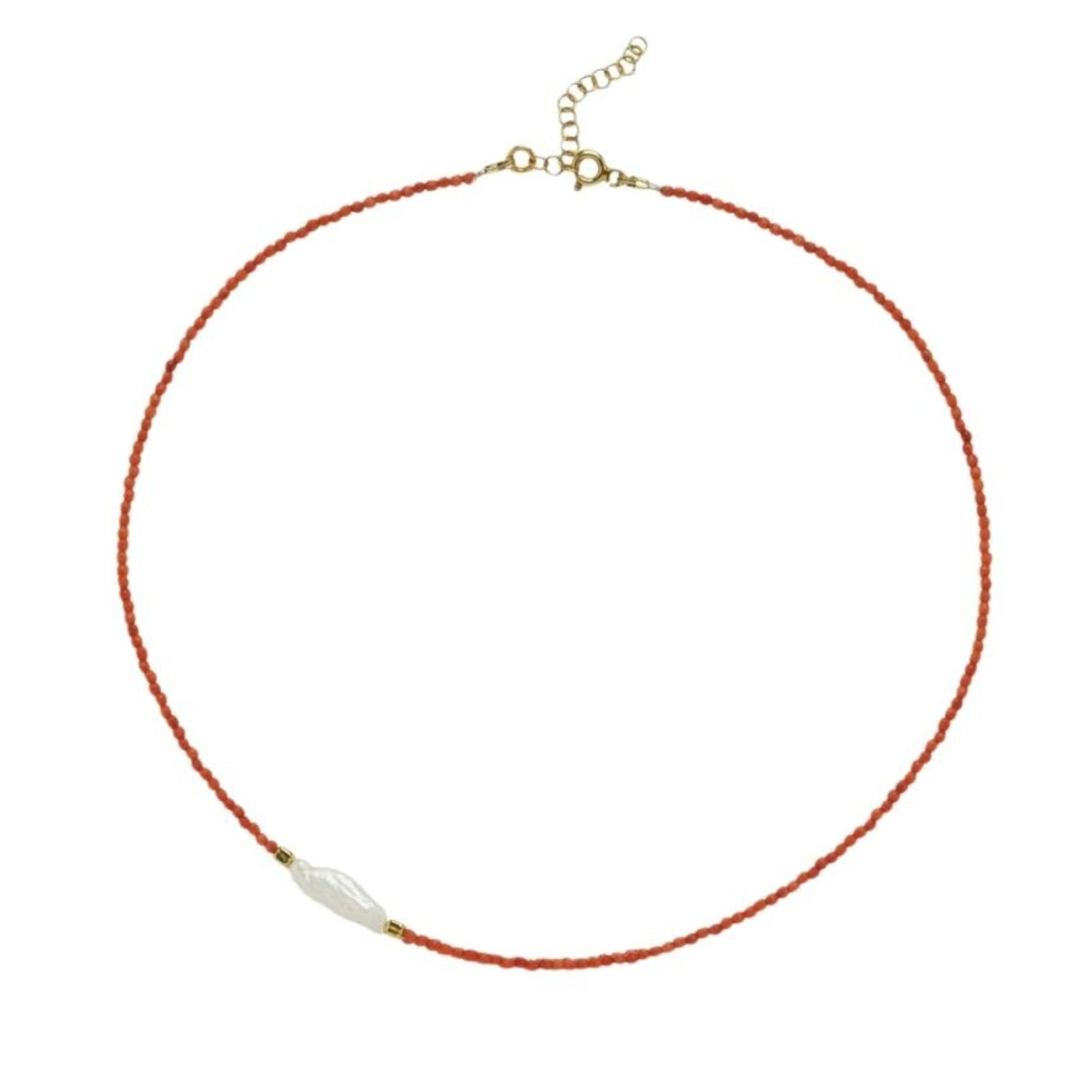 LINYA JEWELLERY - Kely Red Coral Beaded Necklace with Pearl Detail, buy at DOORS NYC