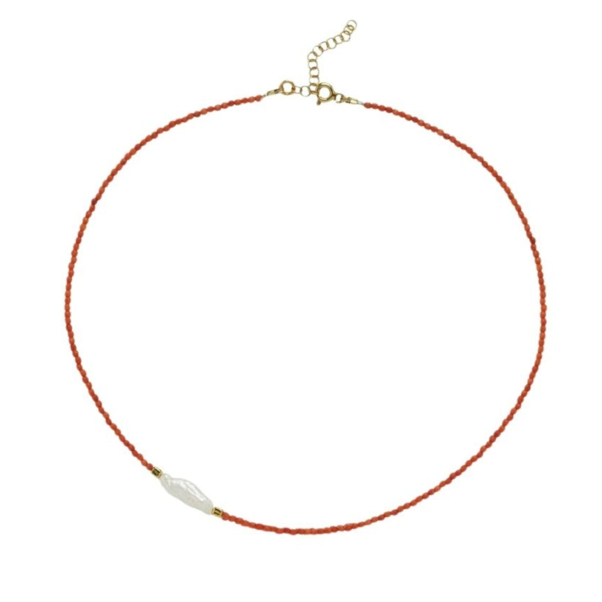 LINYA JEWELLERY - Kely Red Coral Beaded Necklace with Pearl Detail, buy at DOORS NYC