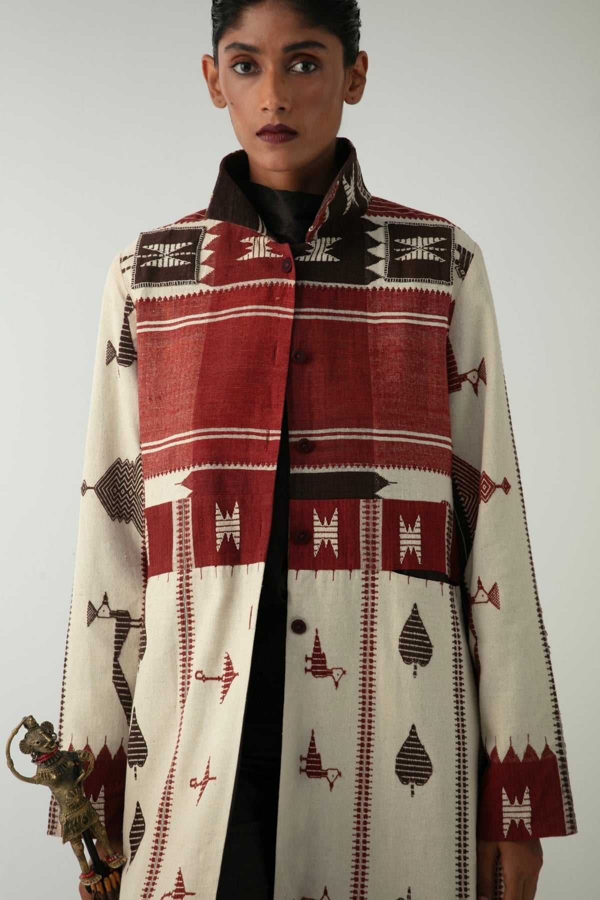 BOITO - Natural-Dyed Kotpad Handloom Jacket with Temple Motifs, buy at DOORS NYC