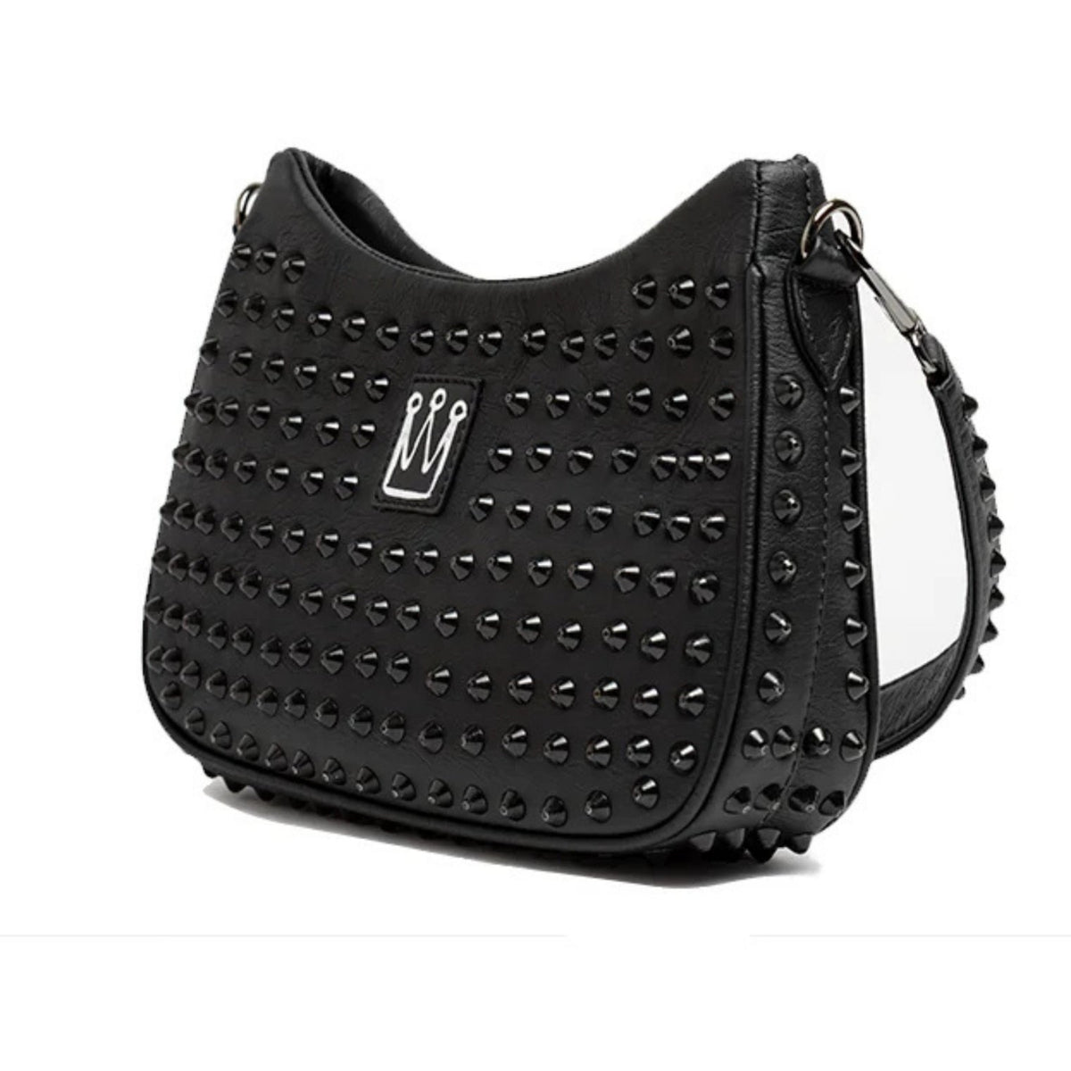 MVLUCKY - Black Vegan Leather Studded Glam Bag With Removable Straps, buy at DOORS NYC