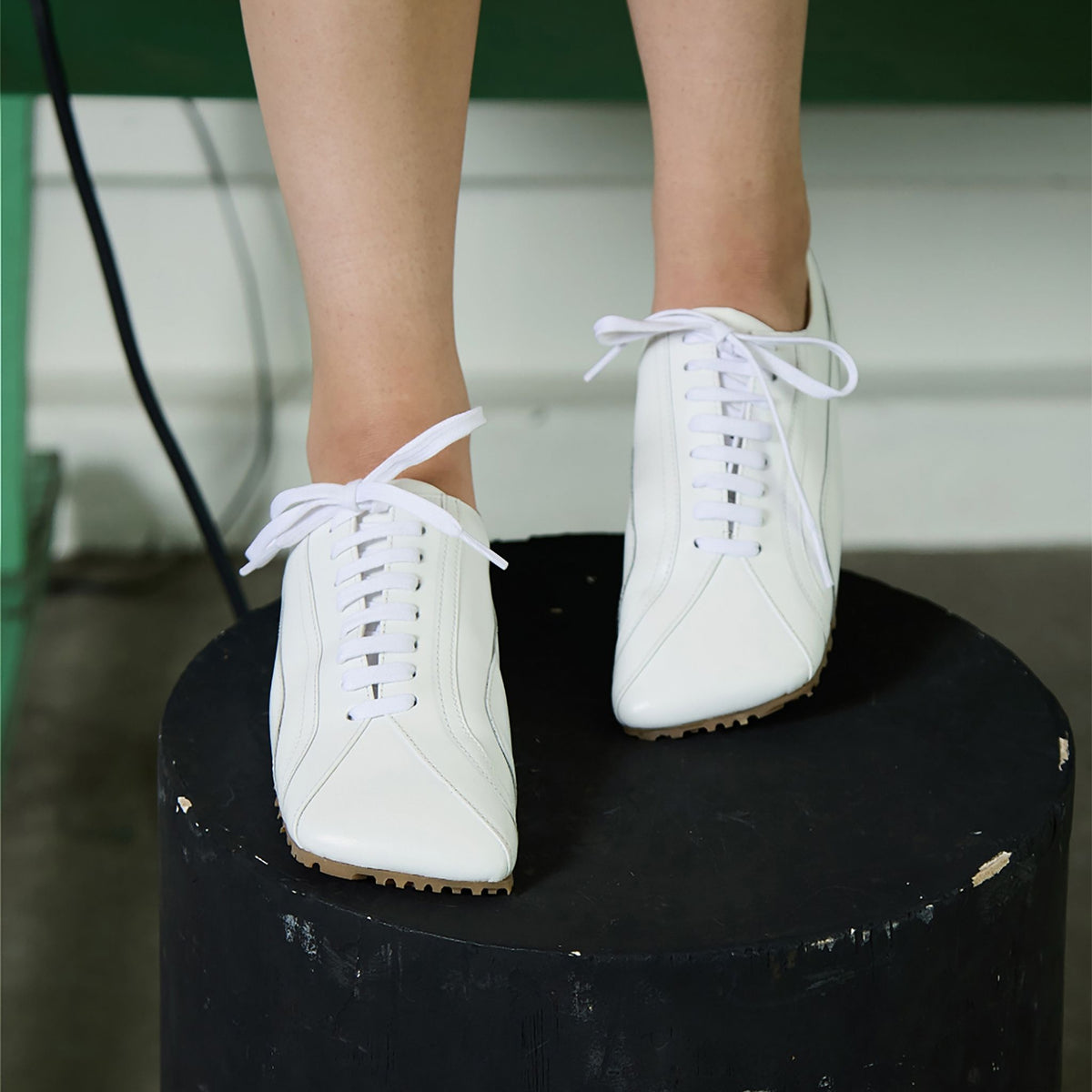 White Leather Minimalist Lace-Up Sneakers