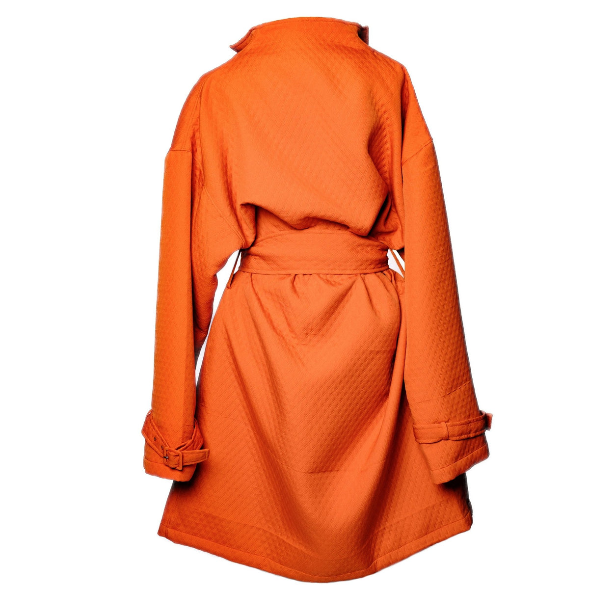 OTKUTYR - Tangerine Quilted Belted Coat with Asian Collar, buy at DOORS NYC