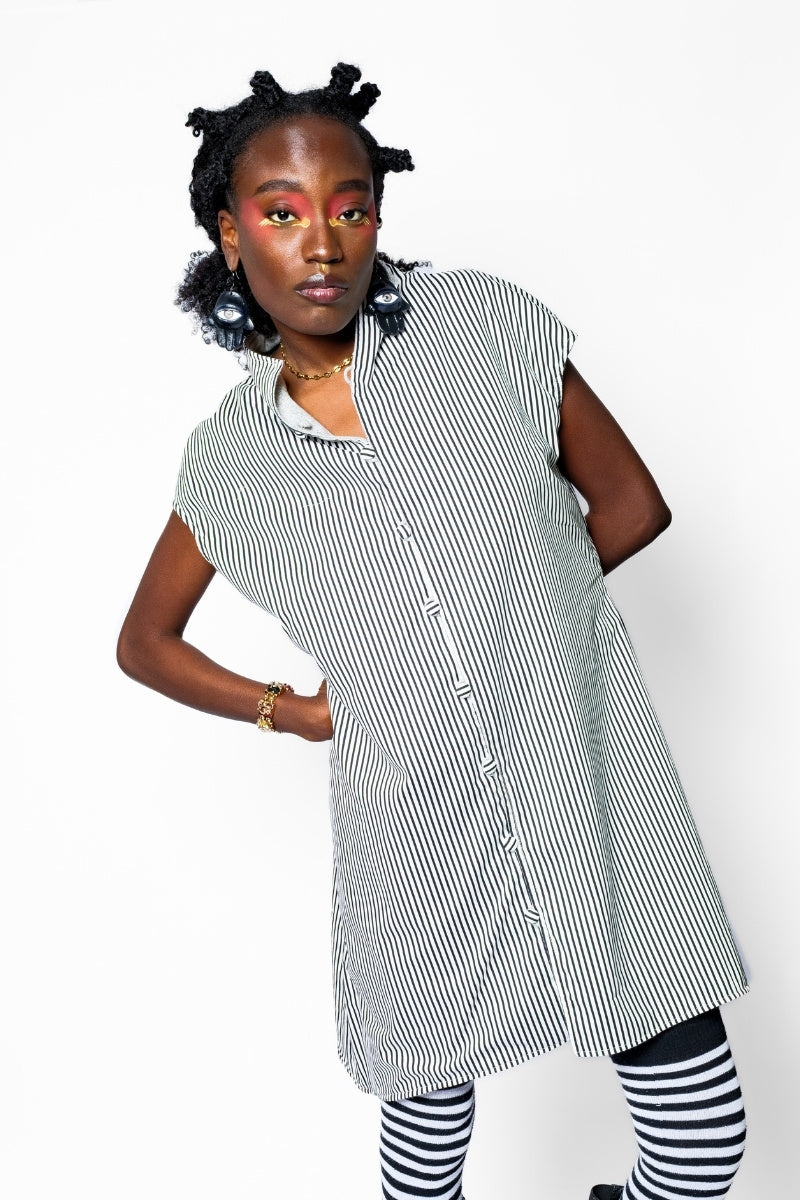 OTKUTYR - Reversible Grey Wool Vest with Striped Cotton Back, buy at DOORS NYC