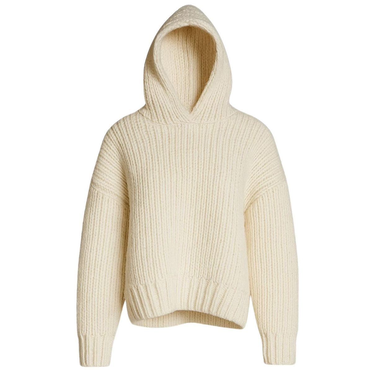 Cream Ribbed Knit IGLOO Hoodie in Soft Non-Wool Yarn