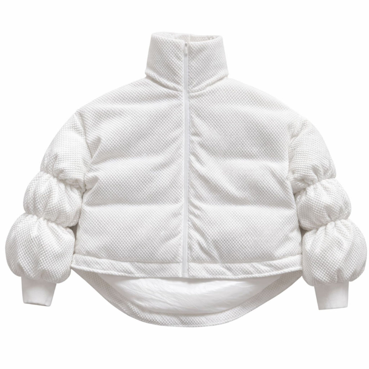 White Sculptural Puffer Jacket ANCHOR in Textured Tech Fabric
