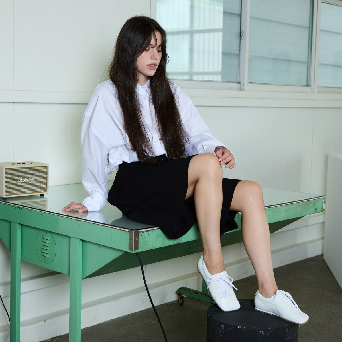 White Leather Minimalist Lace-Up Sneakers