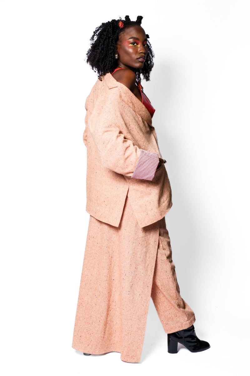OTKUTYR - Peach Wool Straight-Cut Blazer with Embroidered Details, buy at DOORS NYC