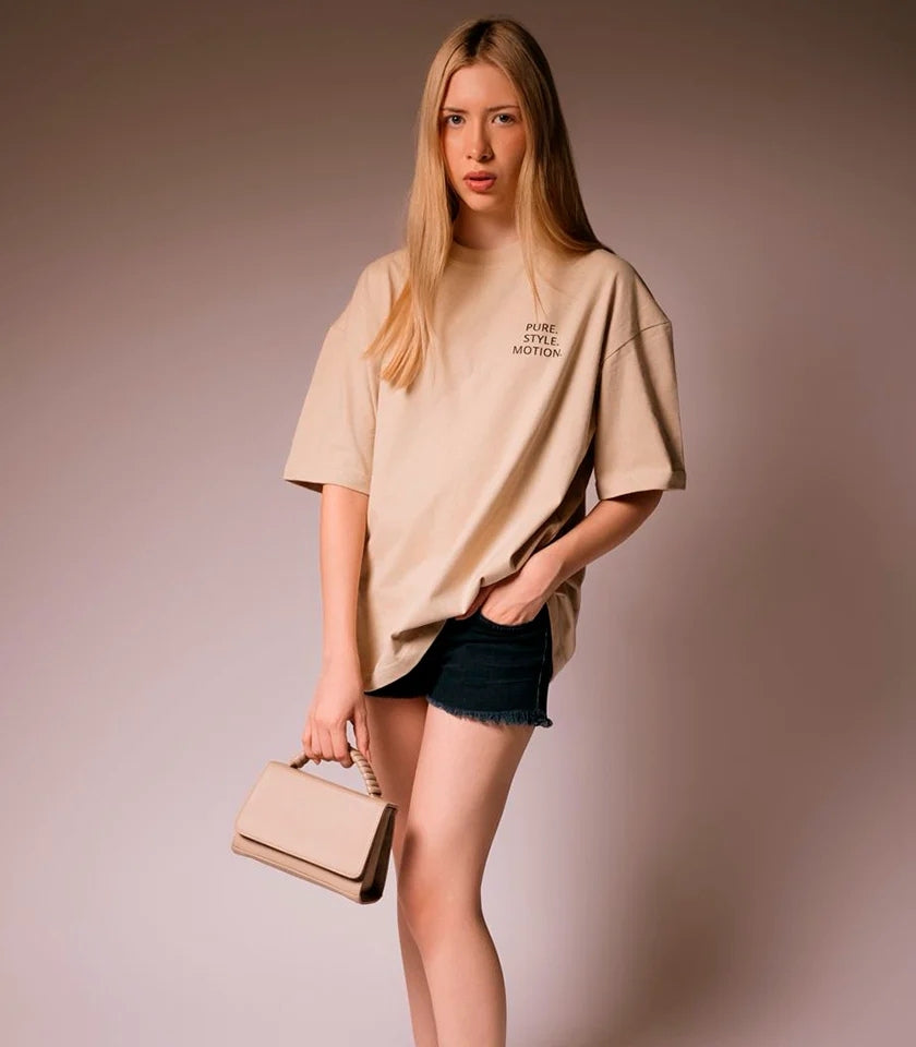 MVLUCKY - Latte Vegan Leather Paris Clutch With Beaded Top Handle, buy at DOORS NYC