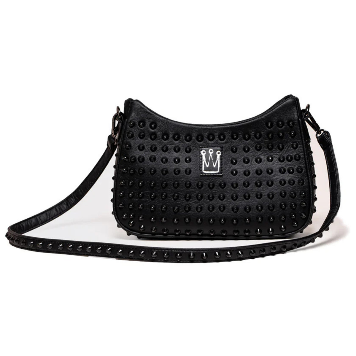 MVLUCKY - Black Vegan Leather Studded Glam Bag With Removable Straps, buy at DOORS NYC