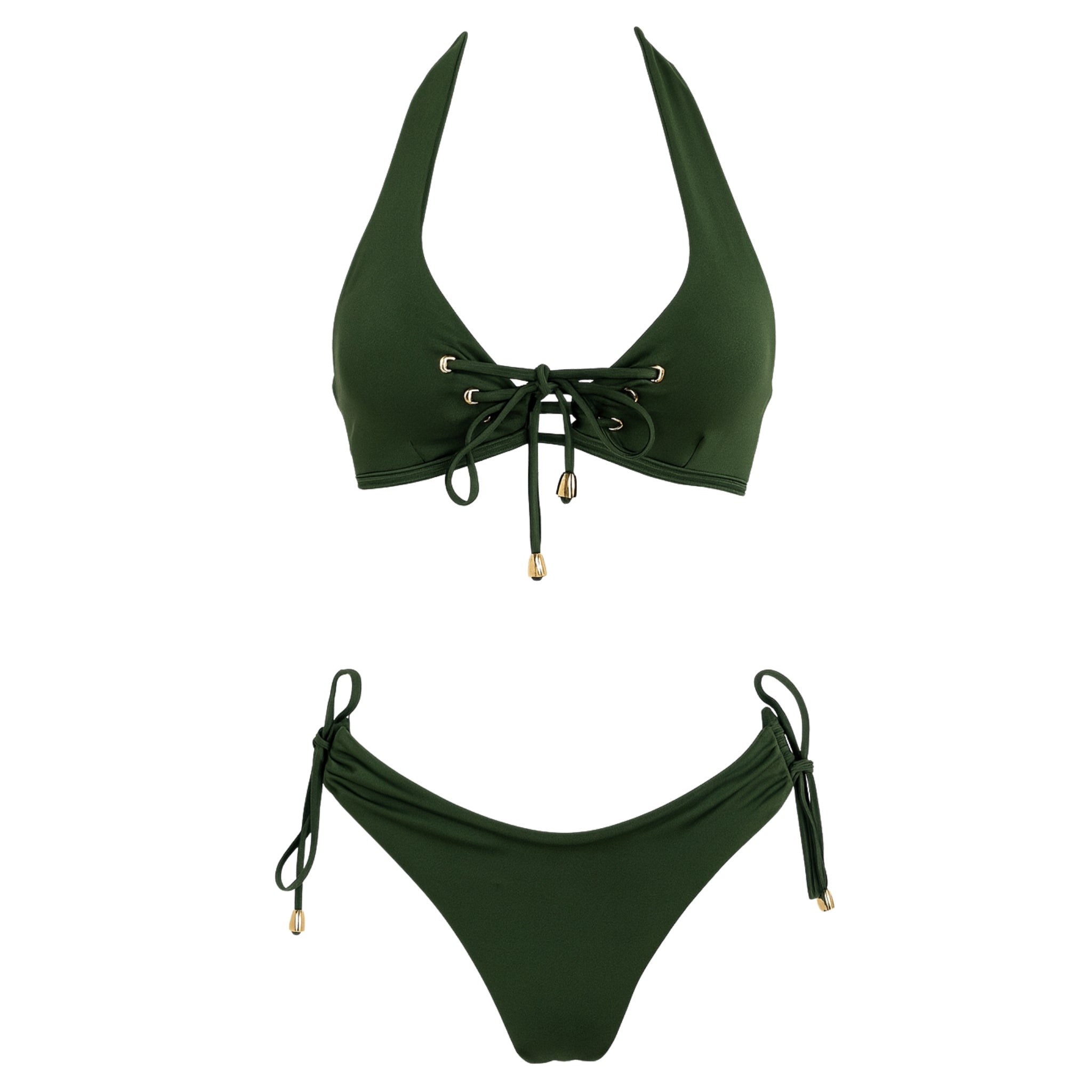LIVE KOLIBRI - Forest Green Lace-Up Bikini Set | at DOORS NYC