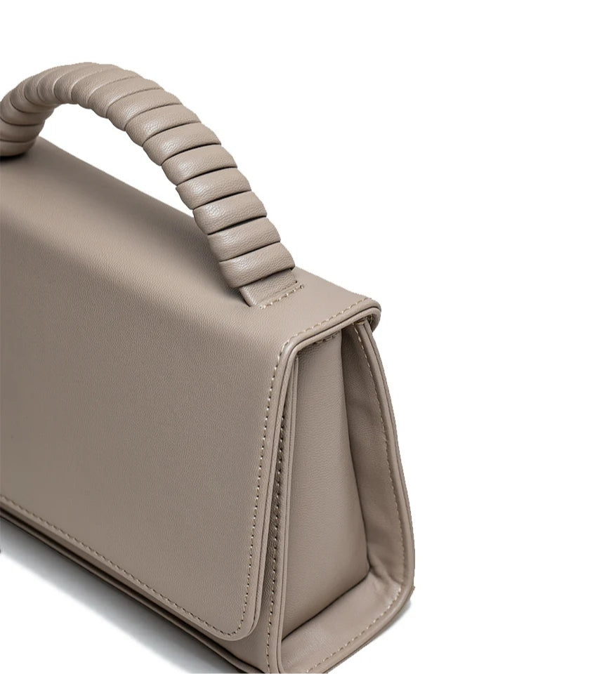 MVLUCKY - Latte Vegan Leather Paris Clutch With Beaded Top Handle, buy at DOORS NYC