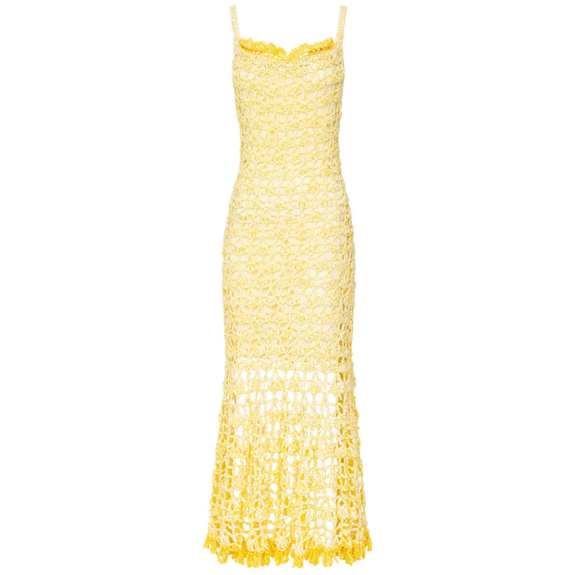 ANDREEVA - Butter Yellow Chrysanthemum Midi Handmade Crochet Dress, buy at DOORS NYC