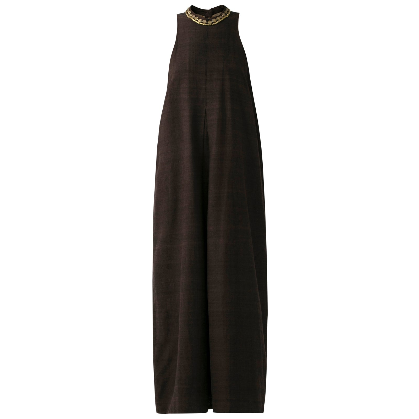 BOITO - Chocolate Brown Kotpad Halter Dress with Dhokra Beads, buy at DOORS NYC