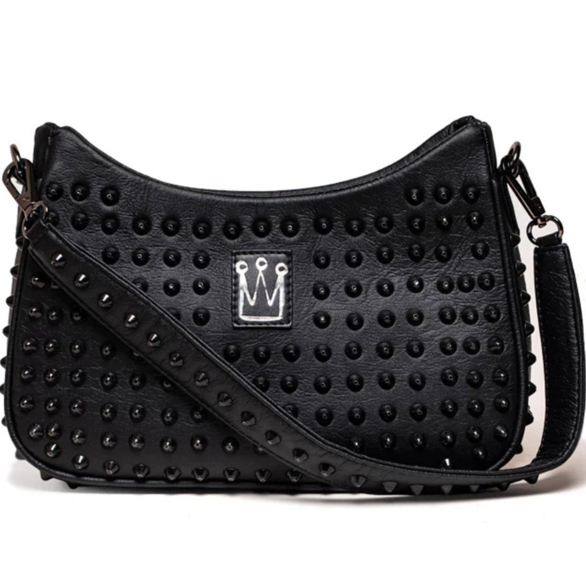 MVLUCKY - Black Vegan Leather Studded Glam Bag With Removable Straps, buy at DOORS NYC