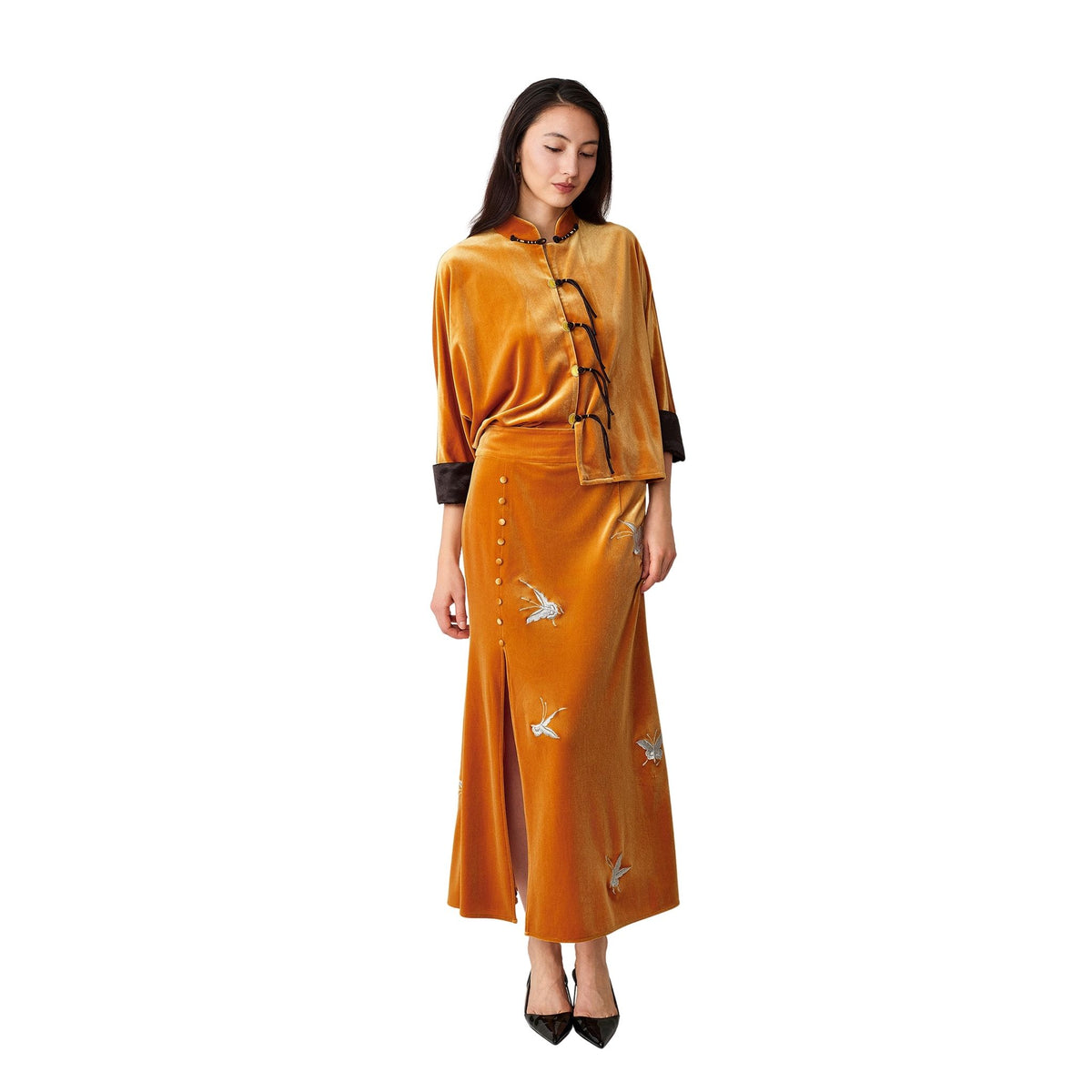 Orange Silver-Butterfly Fishtail Skirt