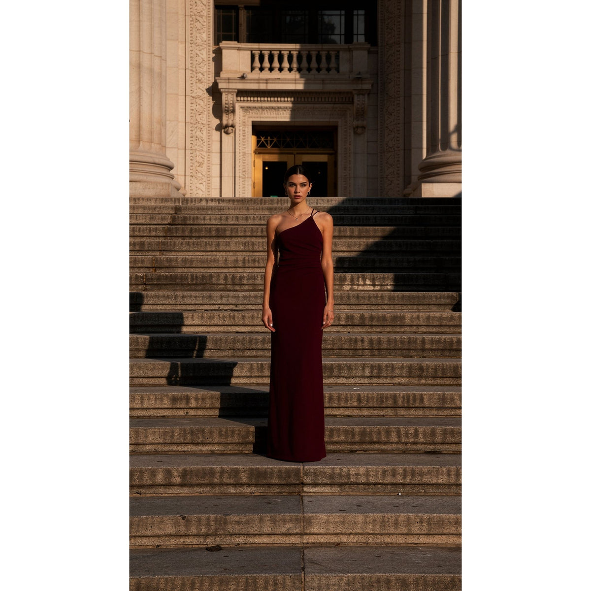 Burgundy Dress Featuring Asymmetrical Pleats