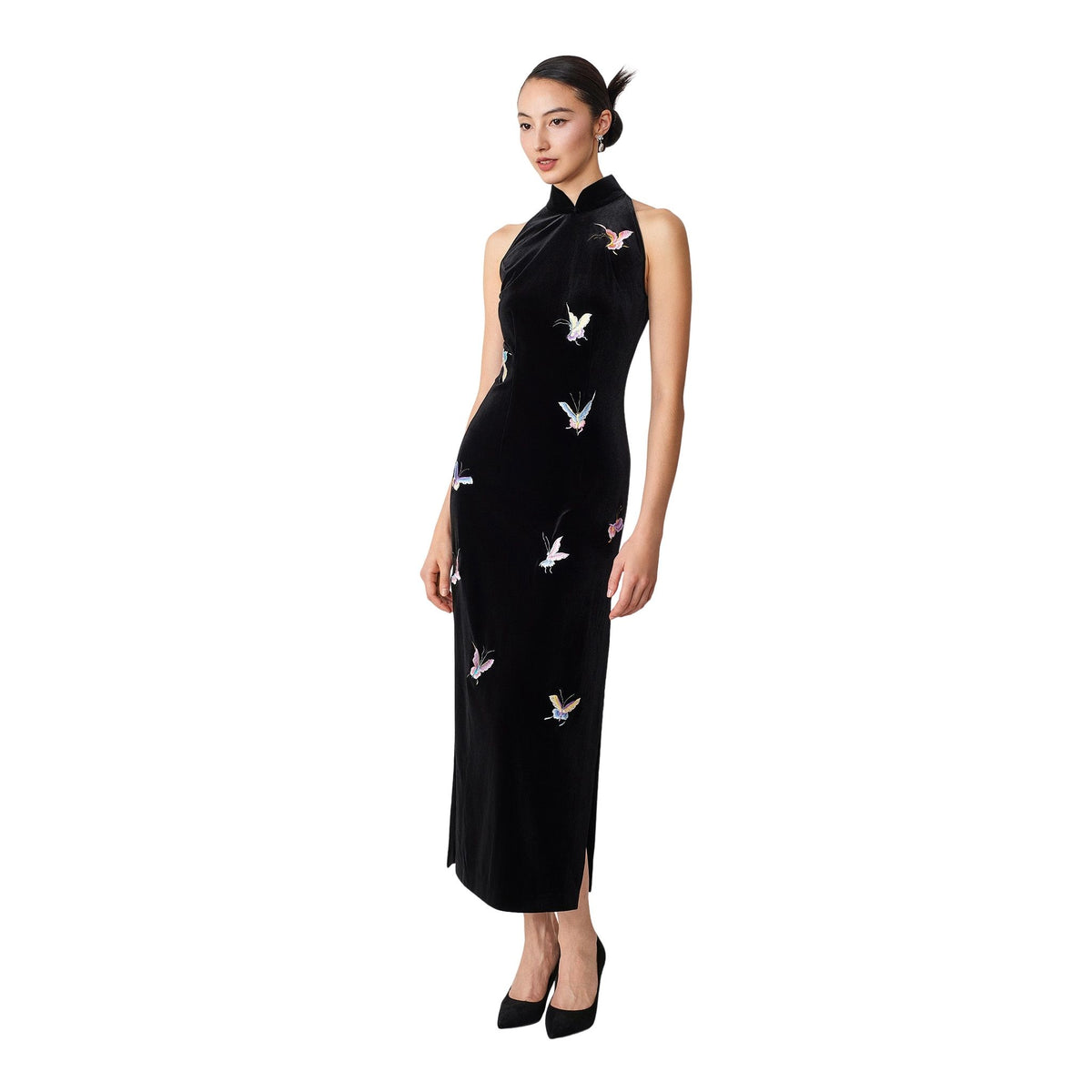 Black Halter-Neck Butterfly Qipao