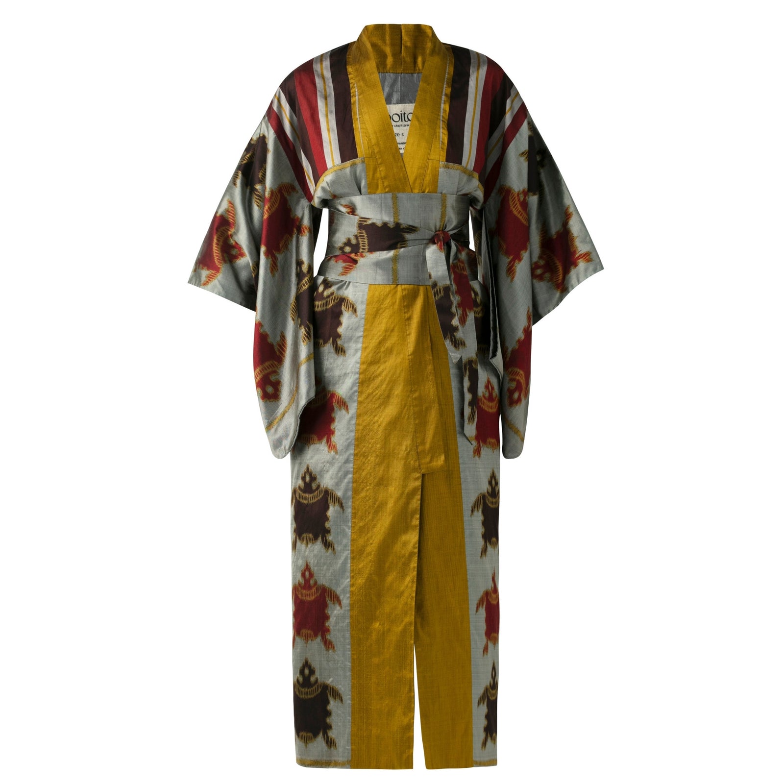 BOITO - Silver Ikat Silk Kimono with Sea Turtle Motif, buy at DOORS NYC