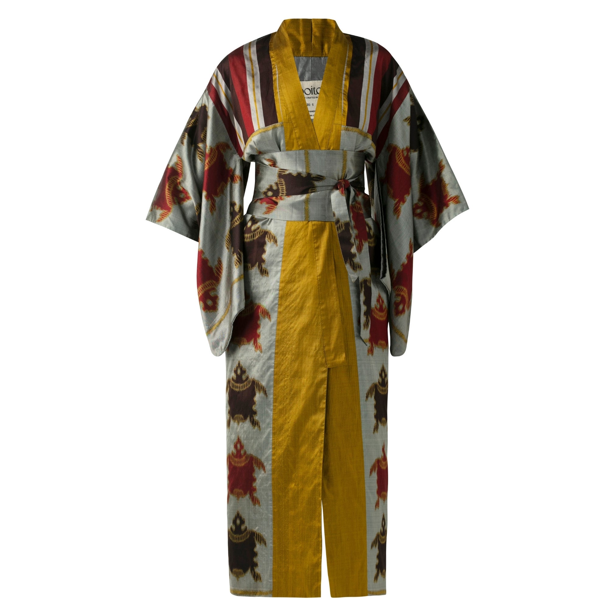 BOITO - Silver Ikat Silk Kimono with Sea Turtle Motif, buy at DOORS NYC