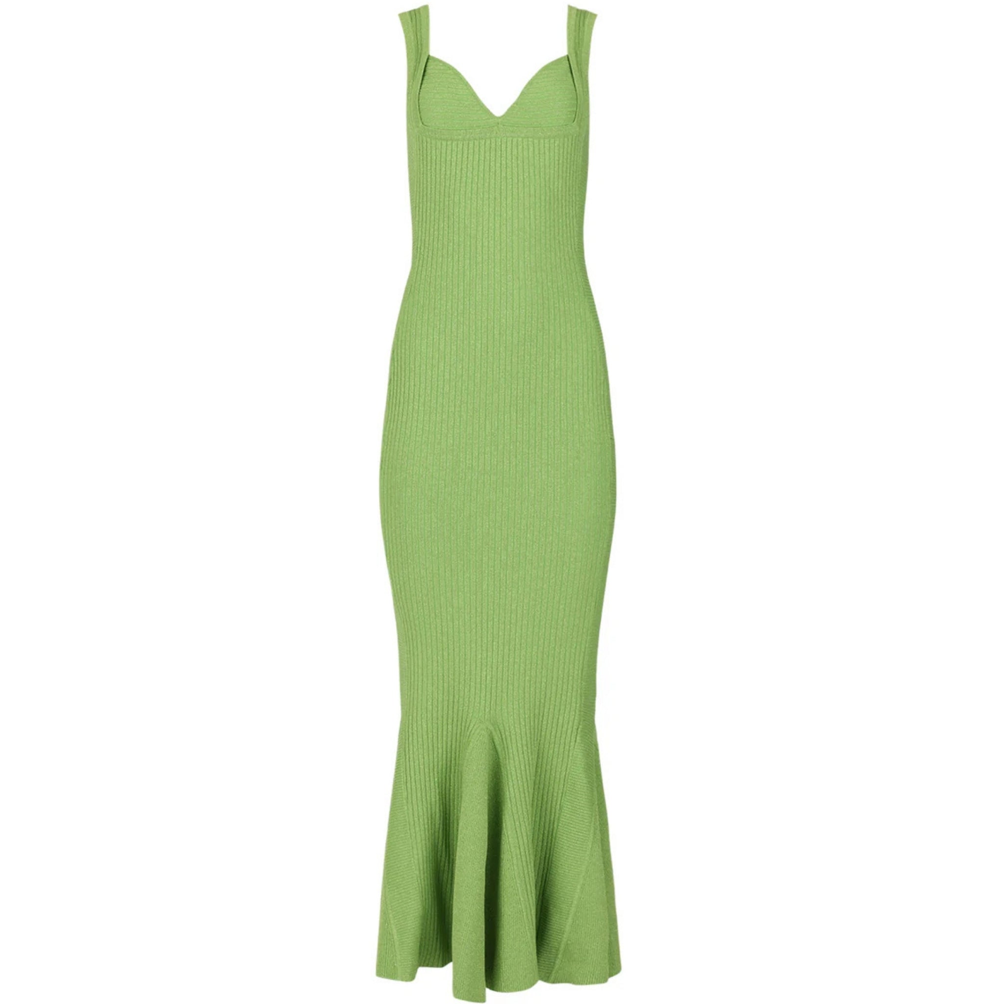 ANDREEVA - Apple Green Metallic Knit Maxi Dress